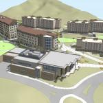 An architect's rendering shows an aerial view of The Village at Alpine Valley.