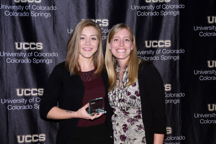 Estelle Bock, left, with Shannon Cable, assistant director, Office of Student Financial Aid and Student Employment.
