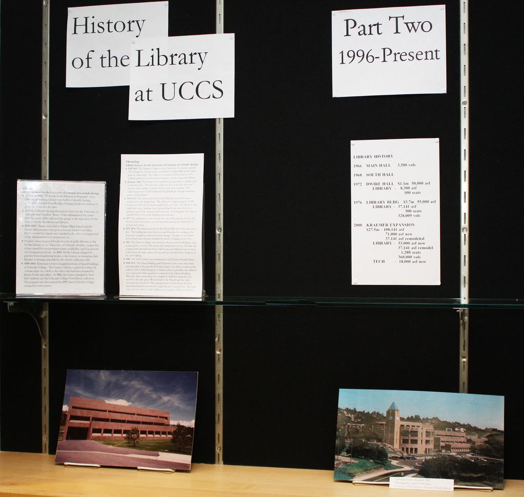 Display case for part two of the History of the Library at UCCS