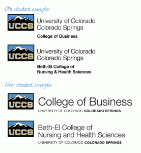 Examples of logo extensions using the old and new standards