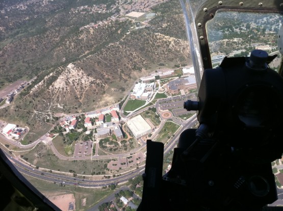 An arial photo of UCCS campus from a b17 bomber by Derek Cohn