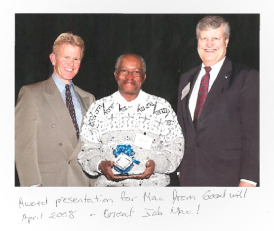Mac receiving award from Goodwill in April 2008