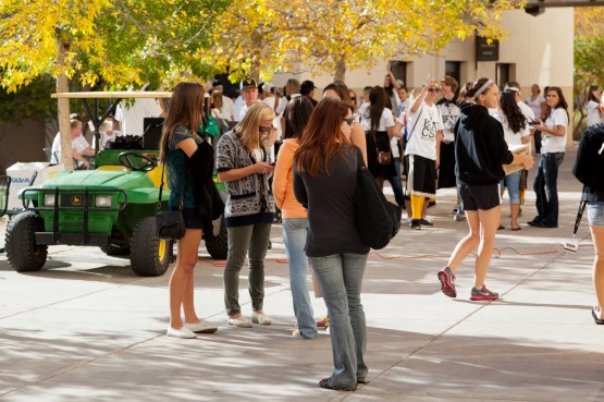 Students gather for the march