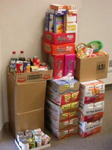 Stacks of donated food