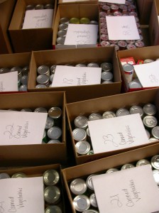 Boxes of donated canned food