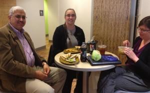 Margaret Doell, center, enjoys lunch with Anthony Cordova and Sabrina Wienholtz
