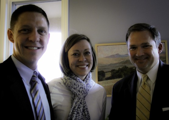 Brad Bayer, Suzanne Bayer and Judson Carter enjoy a March 19 reception for faculty and staff donors to the CU Foundation.