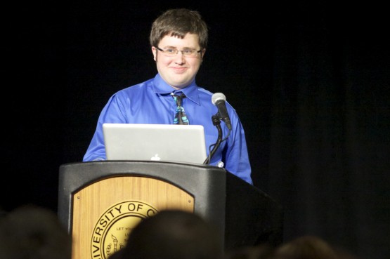 Jordan Townsend, who won a Communication Department competition, opened the event and introduce Chancellor Pam Shockley-Zalabak.