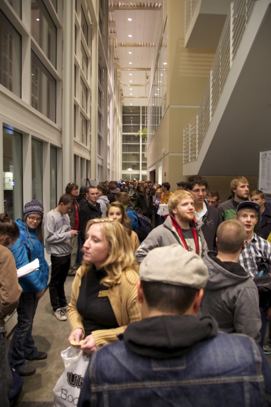 Hundreds of excited fans lined up in Dwire Hall for a chance to receive and autograph and photo.