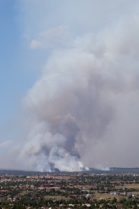 Photo of Black Forest Fire smoke plume from the bluffs behind UCCS