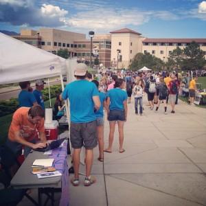 Student clubs lined the pedestrian spine Wednesday during the annual club fair event.