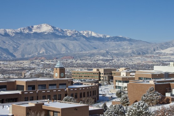 A snow covered UCCS campus. Photo by: Jeffrey M Foster