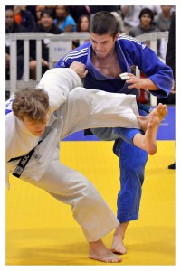 Austin Cook (in blue) during a recent judo competition.
