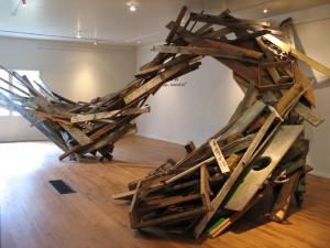 José Luis Torres, Ce Qui Nous Entoure/Around Us,  Salvaged building materials, 2012. Installation view: ARTsPLACE Artist-run Centre, Annapolis Royal, Nouvelle-Écosse (Canada)