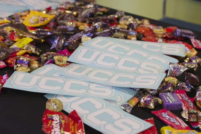 University Advancement handed out candy and UCCS decals in the University Center