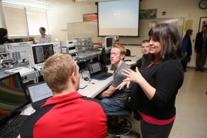 A Keysight Technologies executive explains how to use the new oscilloscopes to UCCS students March 28.