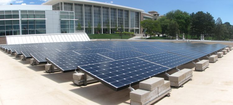 Solar panels on top of Centennial Hall