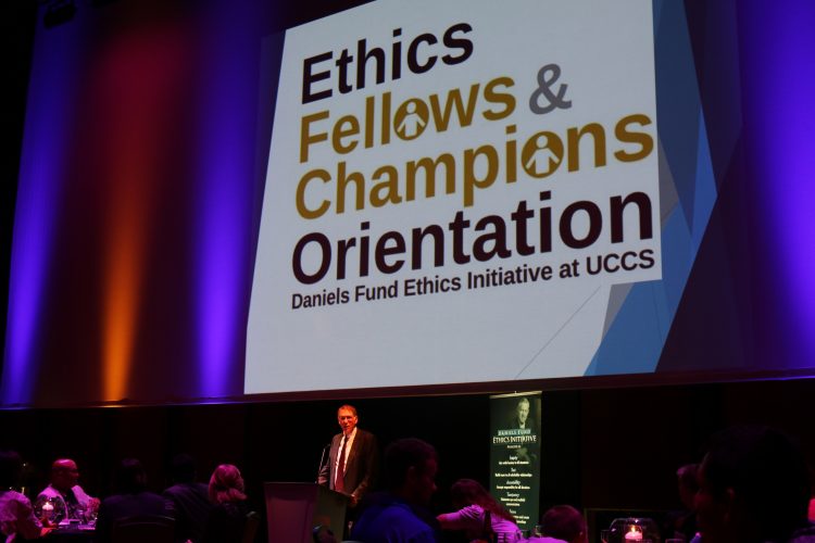 Stephen Ferris speaks at the ethics fellows reception