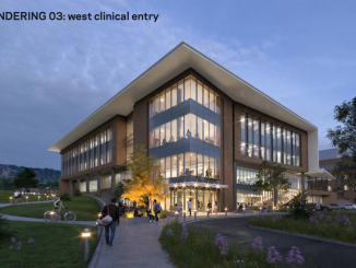 Rendering of the northwest entrance for the William J. Hybl Sports Medicine and Performance Center
