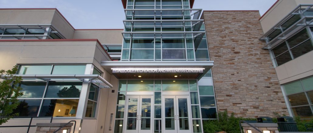 The main entrance to the Gallogly Recreation and Wellness Center