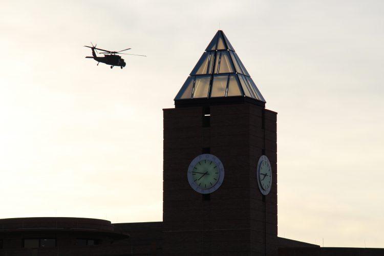 US Army Helicopter lands on campus