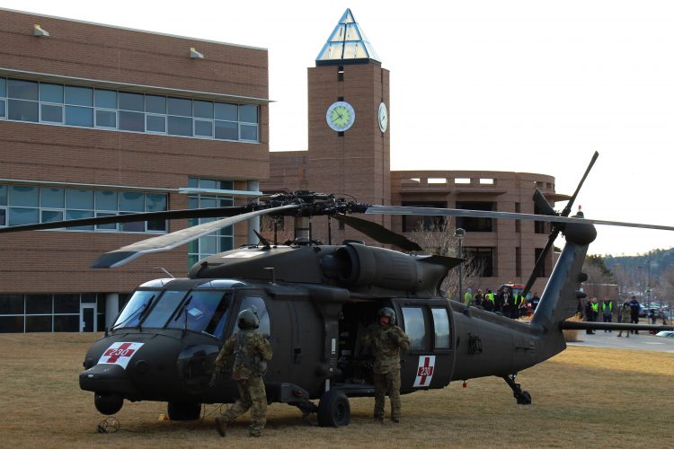 US Army Helicopter lands on campus