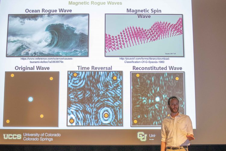 Matthew Copus presenting on magnetic rogue waves