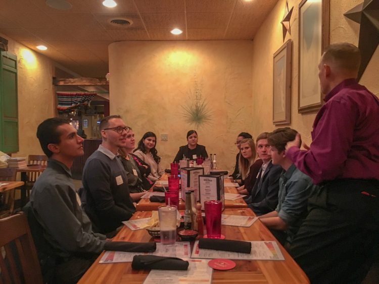 Students participate in the first Dinner with 12 Mountain Lions hosted by Kent and Stephannie Fortune