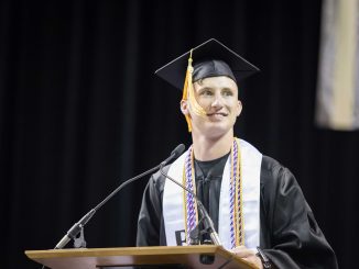 Ryan Dobbs delivers the spring keynote commencement address