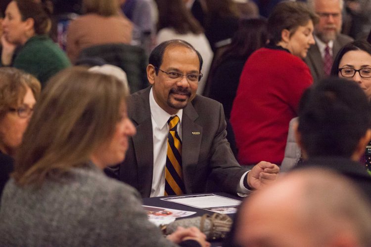 Chancellor Reddy participates in a roundtable discussion.