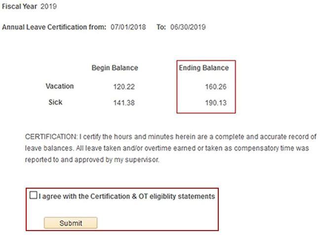 Annual leave certification screenshot