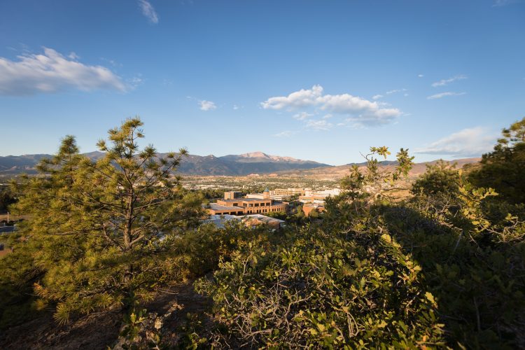 The central campus in the landscape of Pikes Peak