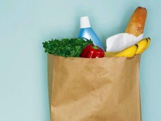 A bag filled with groceries.