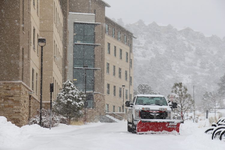 A plow clears snow in the Village at Alpine Valley at UCCS on Feb. 7, 2020.