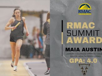 Action photo of Maia Austin with graphic of RMAC Summit Award