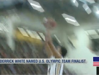 Screenshot of Derrick White going for a dunk