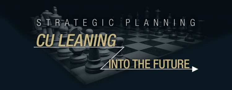 CU Leaning into the Future text over a black and white chessboard