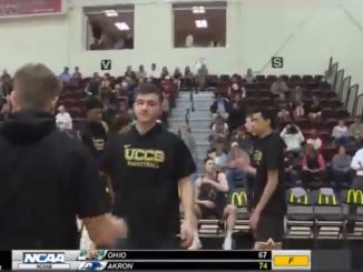 Screenshot of Blend Avdili being introduced before a basketball game.