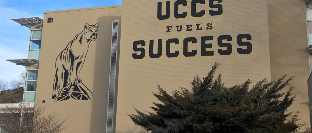 South side of Cragmor Hall with the UCCS fuels Success mural
