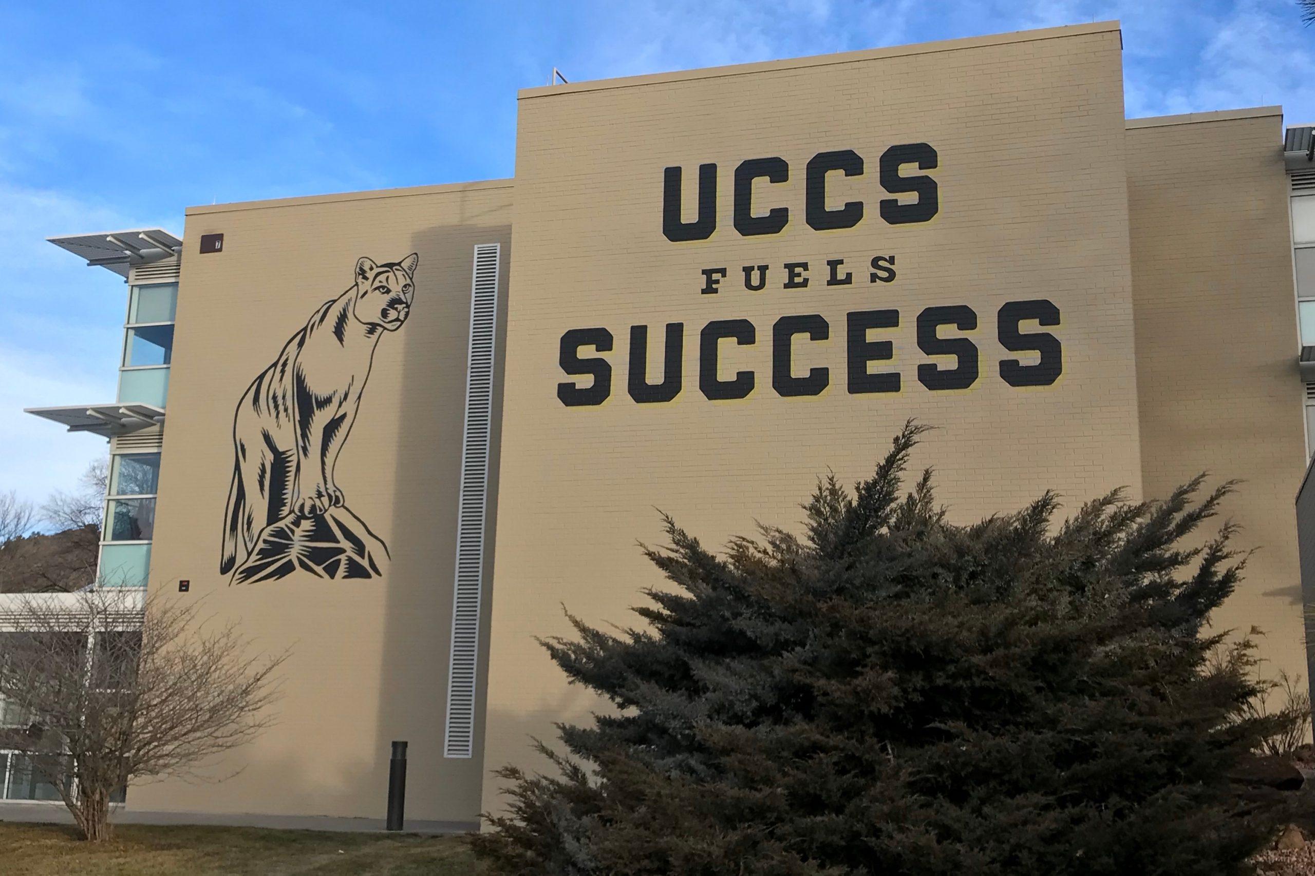 The south side of Cragmor Hall with the UCCS fuels SUCCESS mural