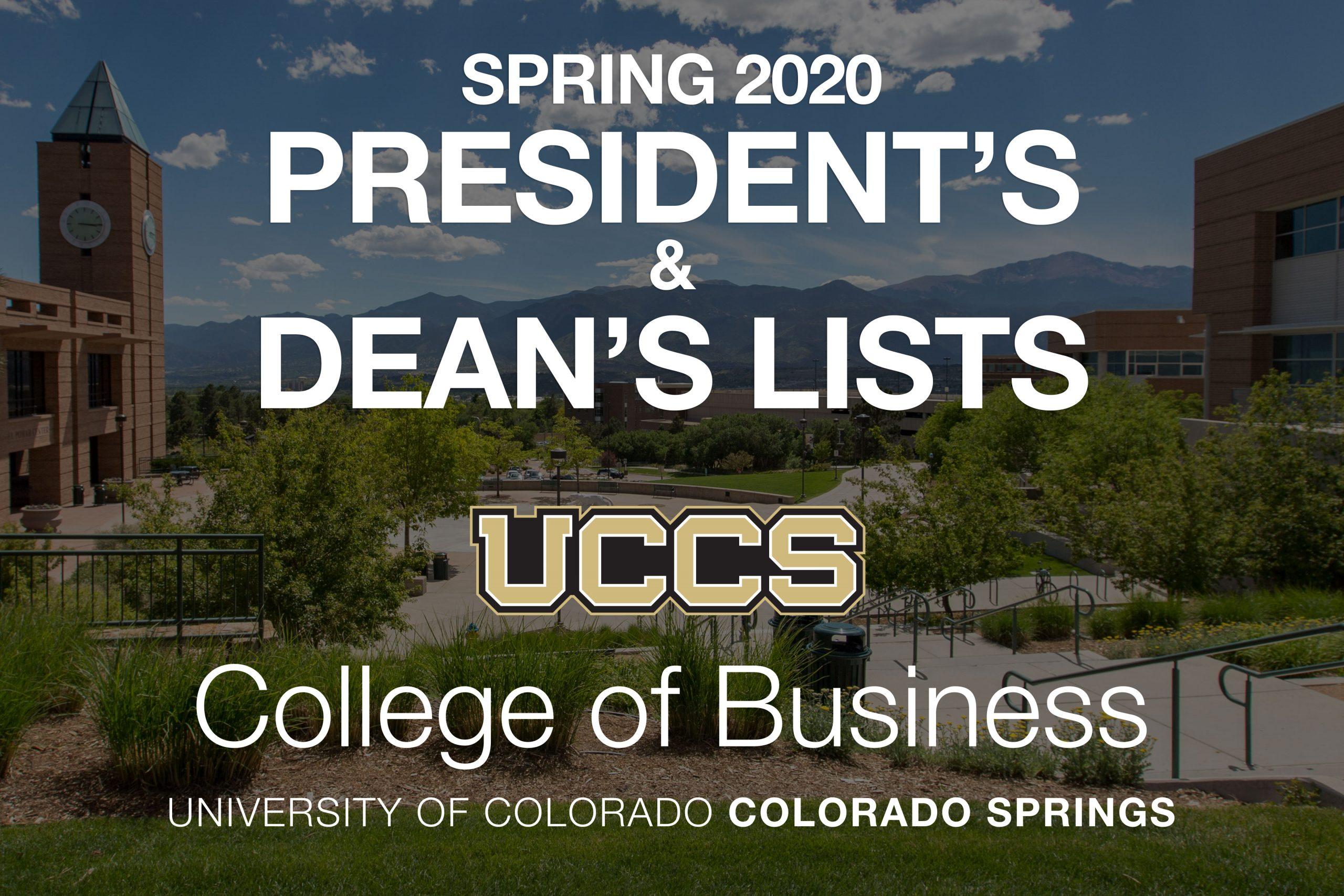 Graphic for the spring 2020 president's and dean's list for the College of Business