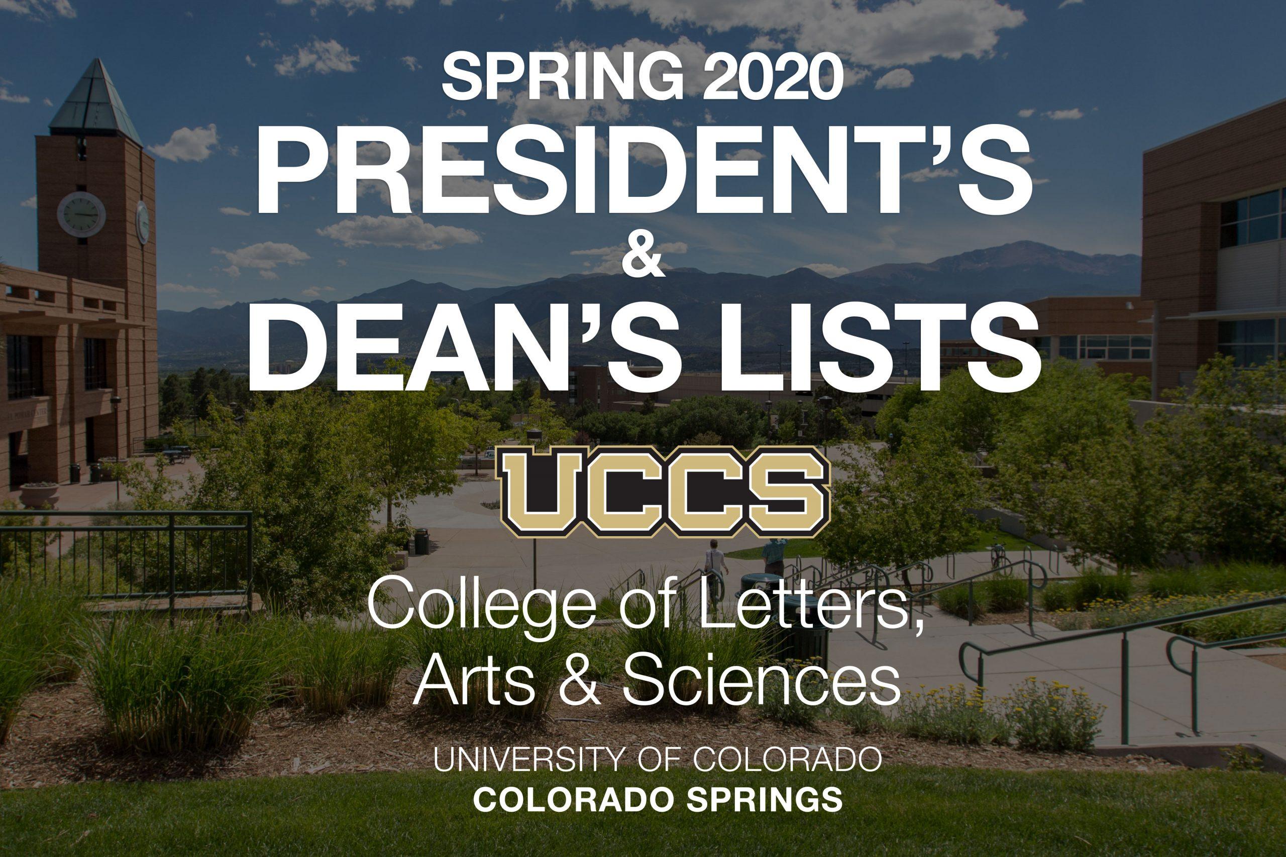 Text for the spring 2020 President's and Dean's List for the College of Letters, Arts and Sciences