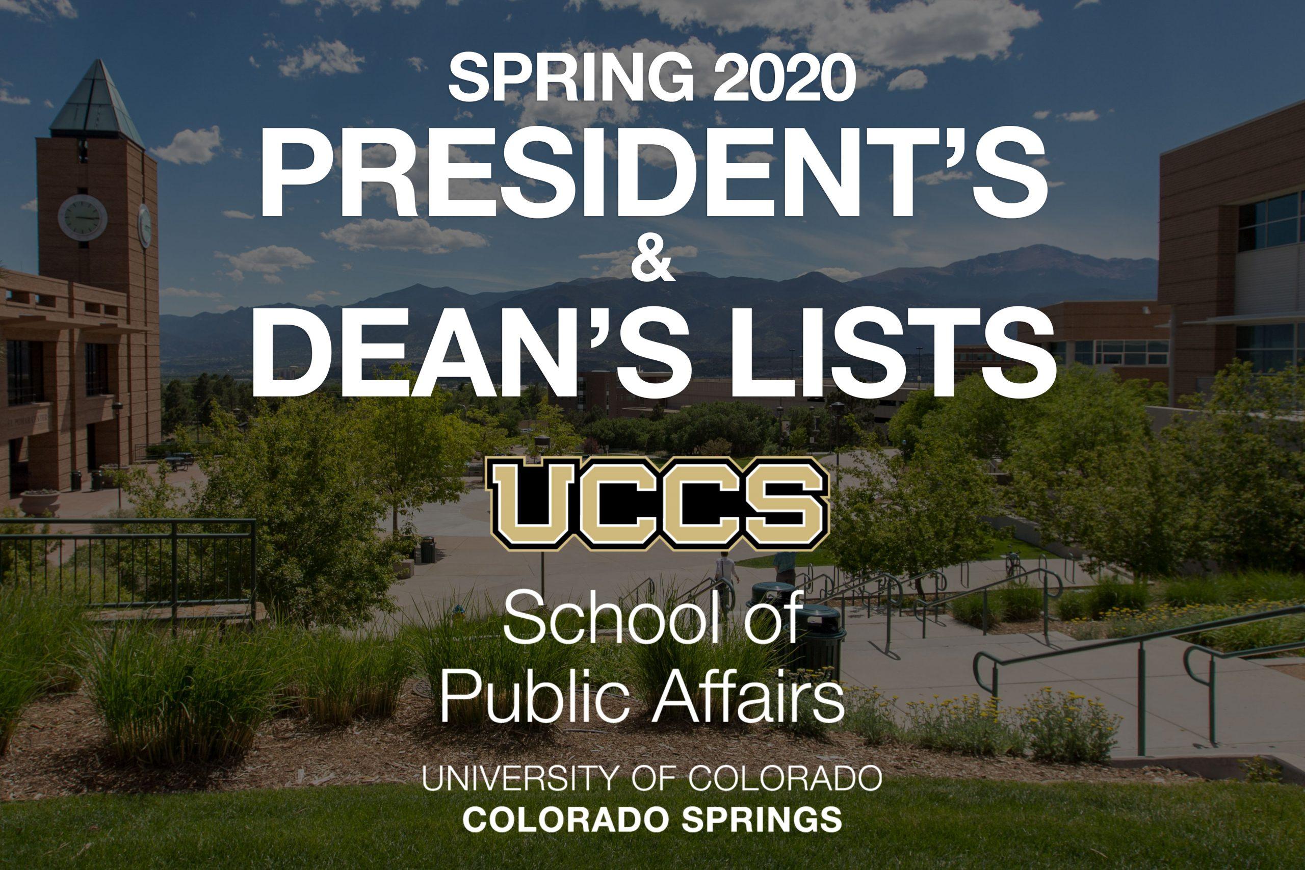 Picture and text for the Spring 2020 President's and Dean's List from the School of Public Affairs