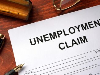 A photo illustration of an unemployment claim form