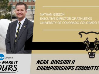 Headshot of Nathan Gibson with graphics and text for the Division II Championships Committee