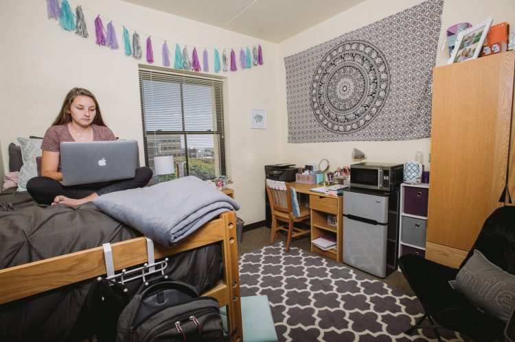 mini fridge under dorm bed