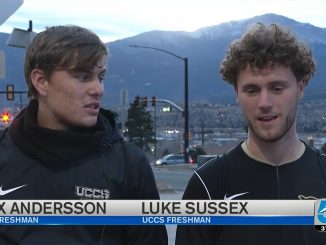 Two student-athletes being interviewed by KOAA
