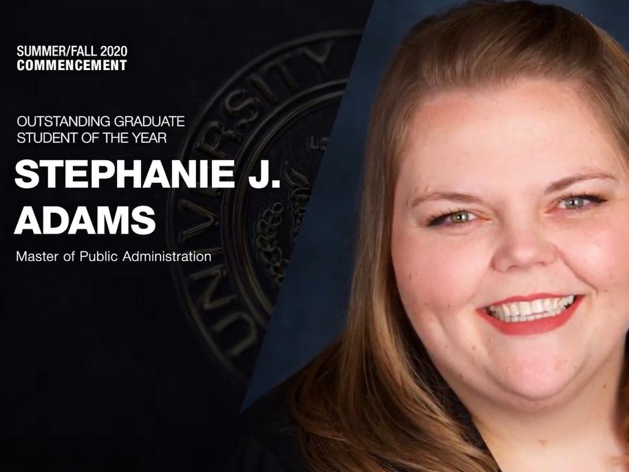 Screenshot of Stephanie Adams during the virtual commencement ceremony