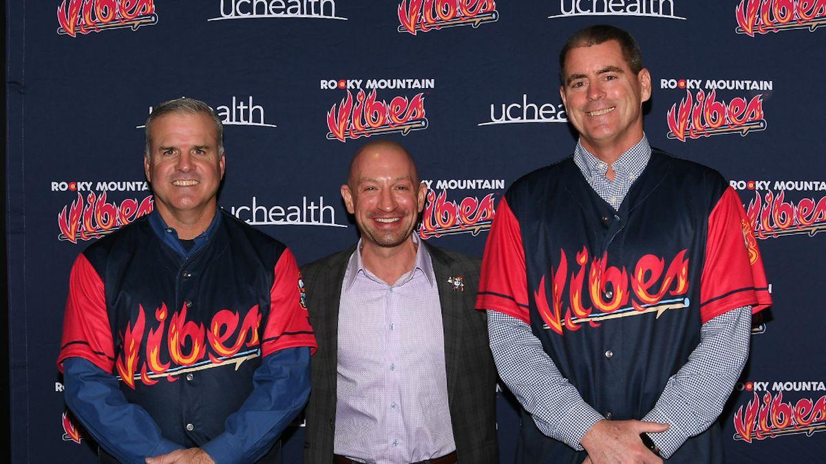 Dave Hajek, Chris Phillips and Mark Lee pose after a Rocky Mountain Vibes press conferece