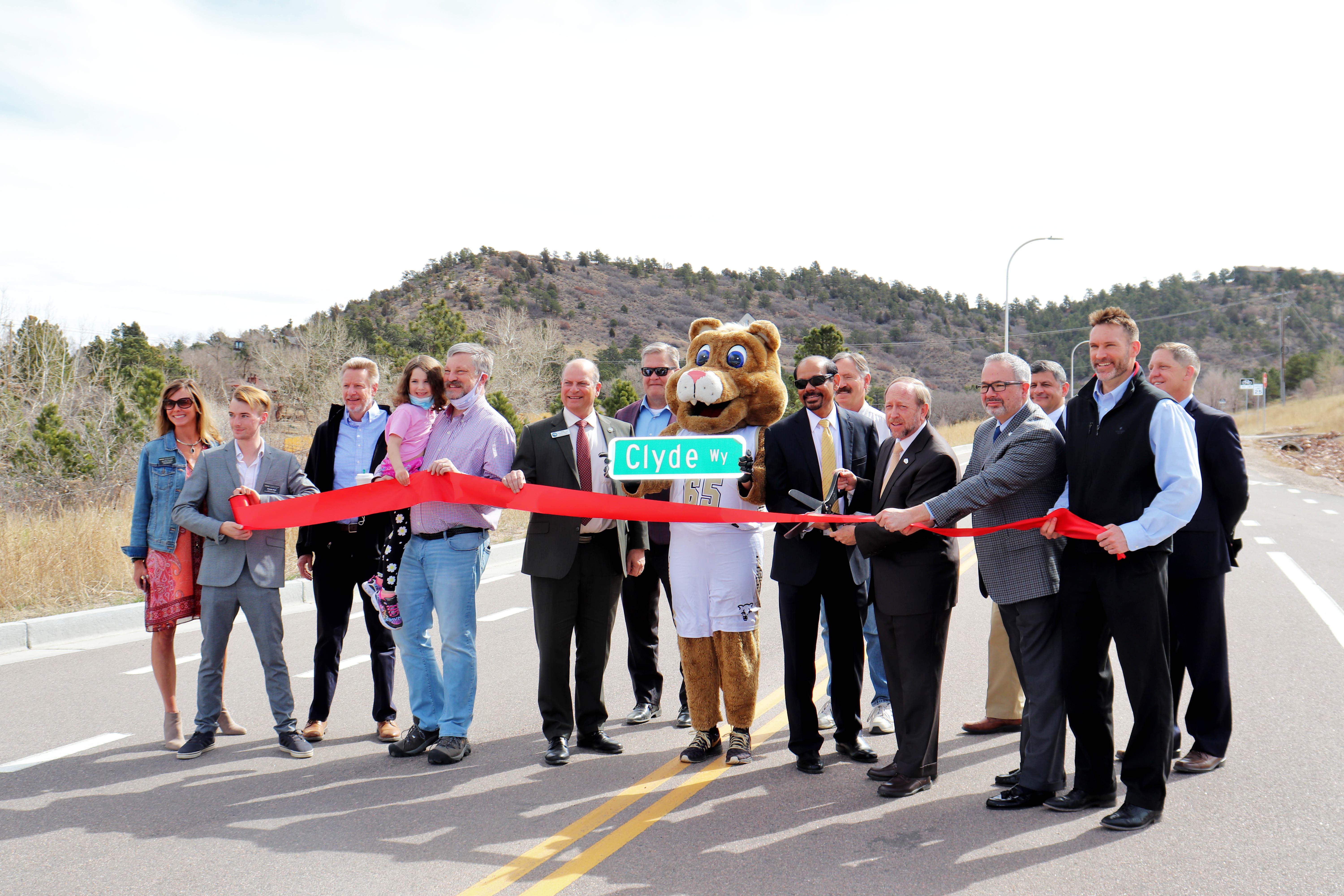 Campus and City of Colorado Springs leaders came together to celebrate the official ribbon-cutting of Clyde Way